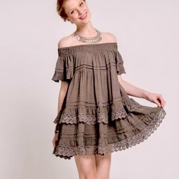 muche et muchette Dresses & Skirts - Muche Et Muchette Esmeralda Off The Shoulder Swing Mini Dress #D4